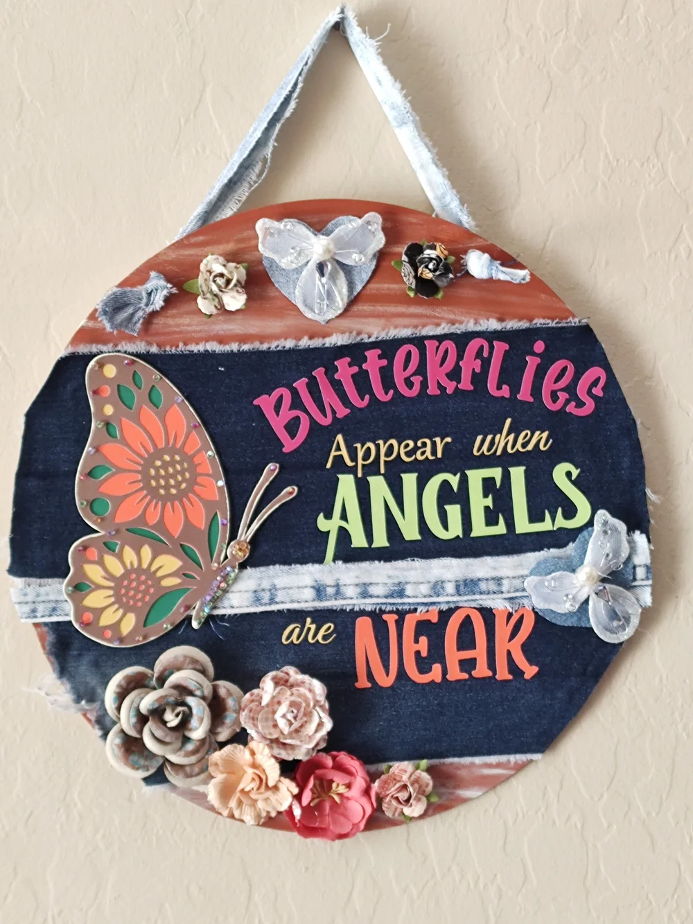 Butterflies Appear When Angels Are Near Round Wall Sign - Multicolor